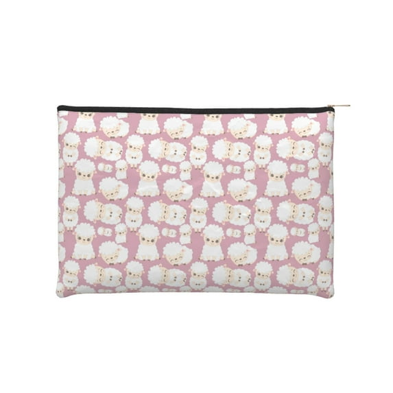 Zufioo Cartoon Sheep Print DuPont Paper Portable Toiletry Bag, 8.9x6.5 inch Zippered Hand-held Paper Cosmetic Bag Storage Tool Kit
