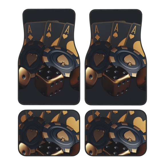 Zufioo Casino Cards Poker Print Car Floor Mats Four-piece Set, Car Interior Accessories - Corrosion-resistant, Non-Slip, Suitable for Cars, Trucks, Vans