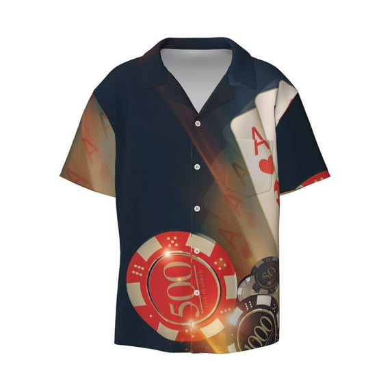 Zufioo Casino Poker Chips Print Mens Button Down Short Sleeve Shirt,Classic Plaid Shirt,Mens Accessories Fashion Shirt-3X-Large