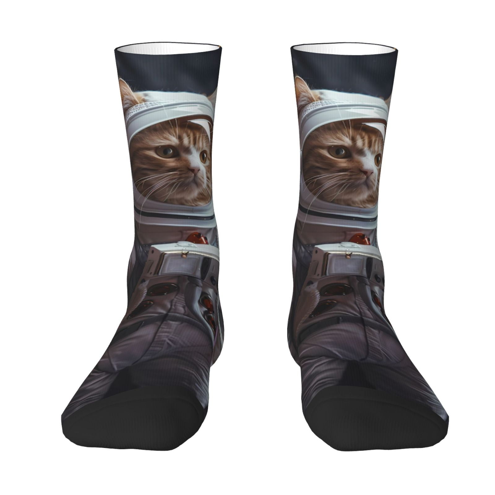 Zufioo Cat Astronaut In Space Print Thigh High Socks,Knee High Socks
