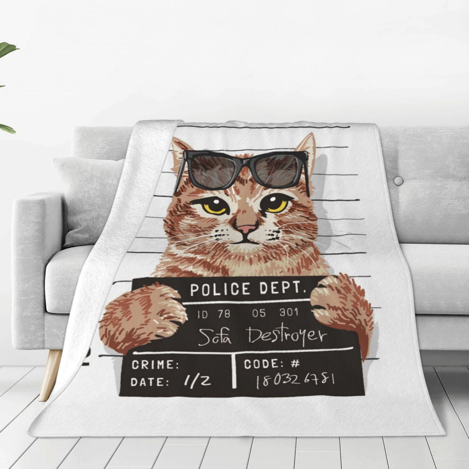 Zufioo Cat Holding Mugshot Sign Fleece Blanket Queen Size,Plush Bed