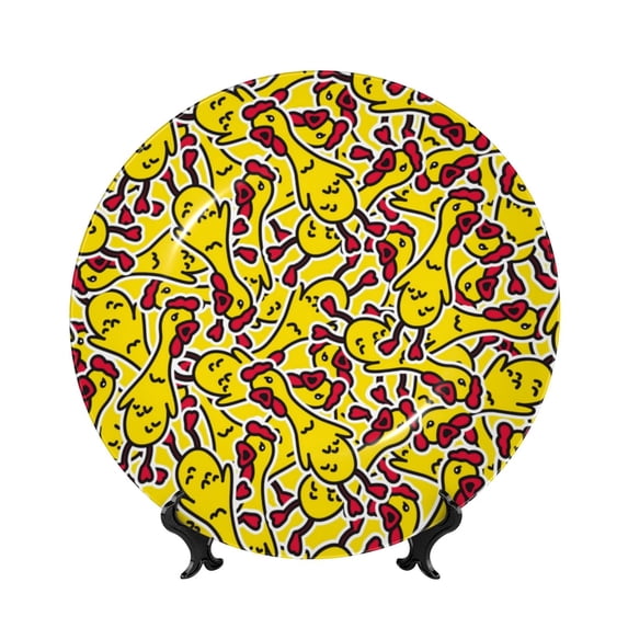 Zufioo Chicken Cartoon Print Bone China Decorative Plate, Ceramic Dinner Plate with Stand Ceramic Decoration Homewares-8in