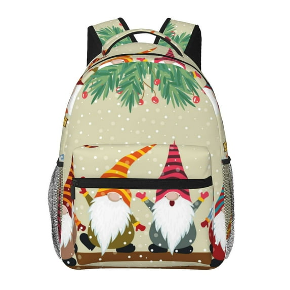 Zufioo Christmas Card With Gnomes Print Casual Student Backpack, Adjustable Shoulder Straps Multi-Function Multi-Pocket Sports Bag Travel Backpack, Unisex-One Size