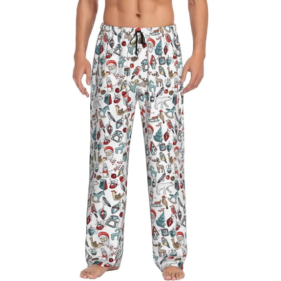Zufioo Christmas Elements Mens Pajama Pants Sleep & Lounge Pants Sleepwear Pants(Available in Big & Tall)-X-Large