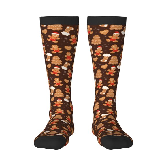 Zufioo Christmas Gingerbread Cookies Print Long High Thigh Socks Knee-High Warm Stocking Women Boot Sock Leg Warmer High Socks for Daily Wear, Cosplay