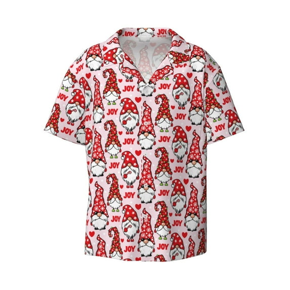 Zufioo Christmas Gnome Print Mens Button Down Short Sleeve Shirt,Classic Plaid Shirt,Mens Accessories Fashion Shirt-X-Large