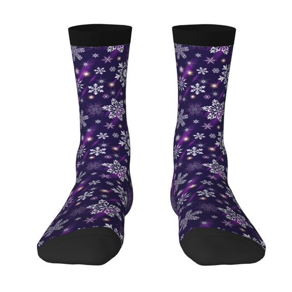 Zufioo Christmas Purple Snowflakes Print Thigh High Socks,Knee High Socks For Women and men,Over the Calf Tube Socks.Athletic Socks