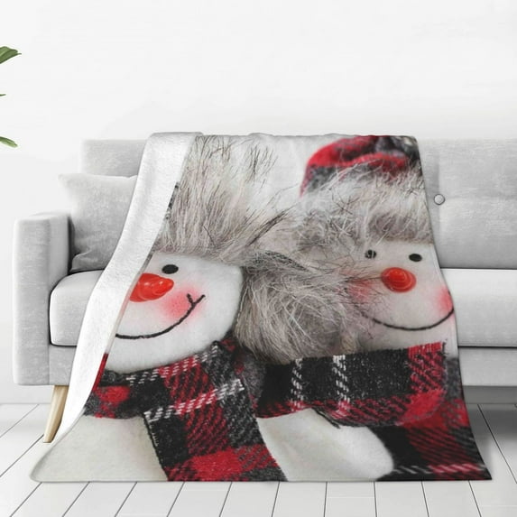 Zufioo Christmas Snowman With Hat Fleece Blanket Queen Size,Plush Bed Blanket,Ultra Soft Throw Blanket,Plush Fuzzy Cozy Blanket Perfect for Bed,Couch-80"x60"