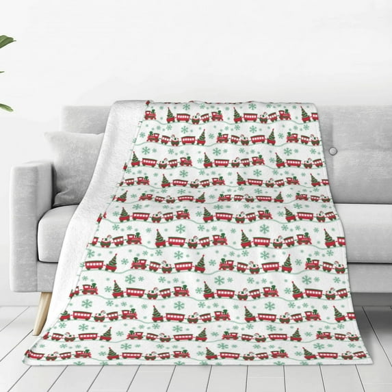 Zufioo Christmas Train Fleece Blanket Queen Size,Plush Bed Blanket,Ultra Soft Throw Blanket,Plush Fuzzy Cozy Blanket Perfect for Bed,Couch-50"x40"