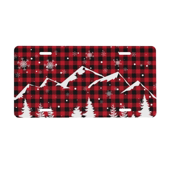 Zufioo Christmas Tree Buffalo Plaid Print Car Aluminum Front License Plate, 12x6 Inch Decorative Personalized Car License Plate Car Accessories