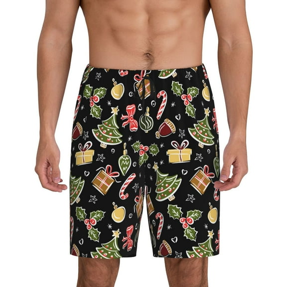 Zufioo Christmas Tree Decoration Print Men's Short Pajamas, Home Wear Pocket Summer Pajamas-4X-Large
