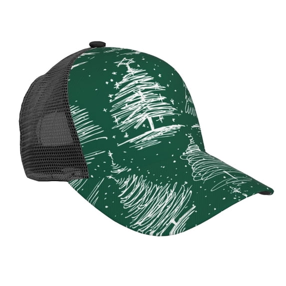 Zufioo Christmas Trees Print Mesh Baseball Cap, Adjustable Sport Travel Hat Accessory for Men and Women