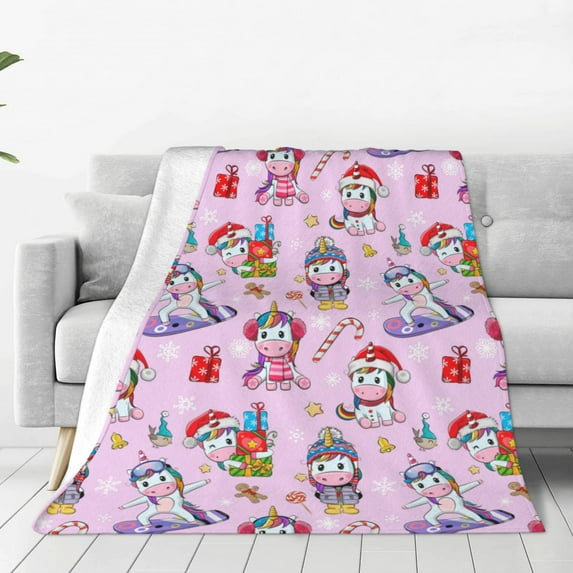 Zufioo Christmas Unicorns Fleece Blanket Queen Size,Plush Bed Blanket,Ultra Soft Throw Blanket,Plush Fuzzy Cozy Blanket Perfect for Bed,Couch-60"x50"