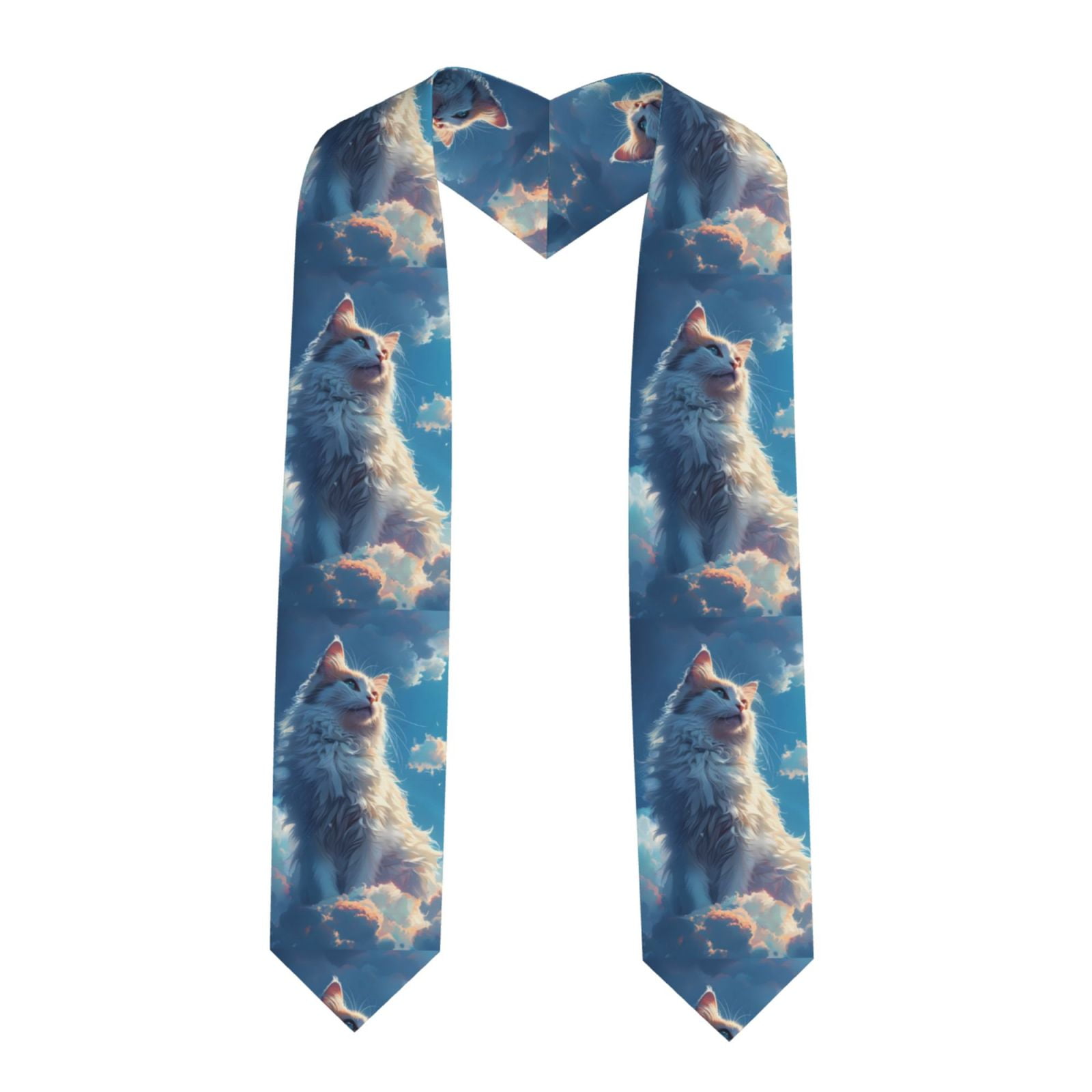 Zufioo Clear Sky Blue Cat Print Graduation Shawl Ribbon, Graduation ...
