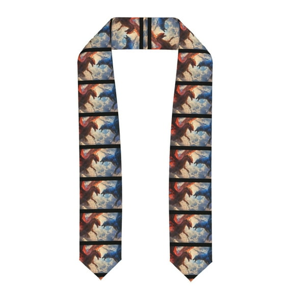 Zufioo Cloud Red And Blue Dragon Print Graduation Shawl Ribbon ...