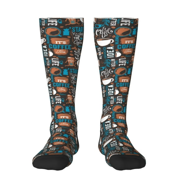 Zufioo Coffee Lover Print Print Long High Thigh Socks Knee-High Warm Stocking Women Boot Sock Leg Warmer High Socks for Daily Wear, Cosplay