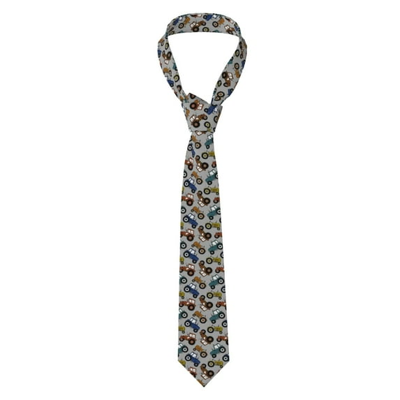 Zufioo Color Tractor Print Men's Silk Tie, Business Suit Tie - Anti-floating Buckle Design, Clothing Accessories Suitable for Business, Daily Life, Banquets