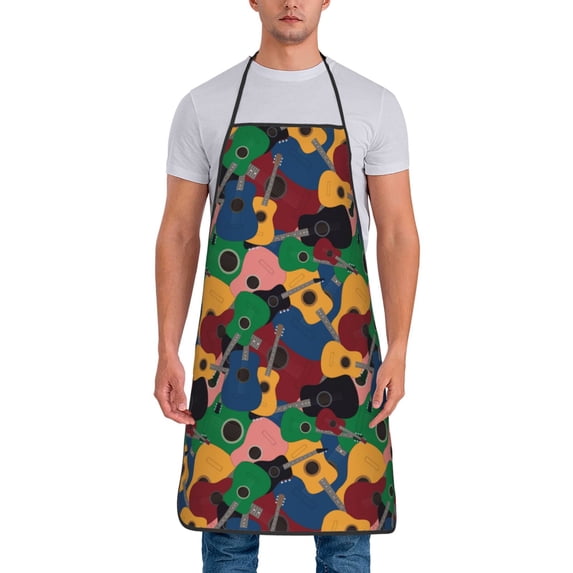 Zufioo Colored Guitars Print Tie-up Apron, Unisex Kitchen Apron - Oil-proof, Stain-proof and Waterproof, Suitable for Restaurants and Service Industries-One Size