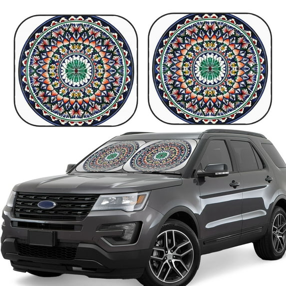Zufioo Colorful With Blue Oriental Print Folding Car Windshield Sun Visor, Anti-ultraviolet Sun Visor, Suitable for Trucks, Vans Car Accessories-Medium
