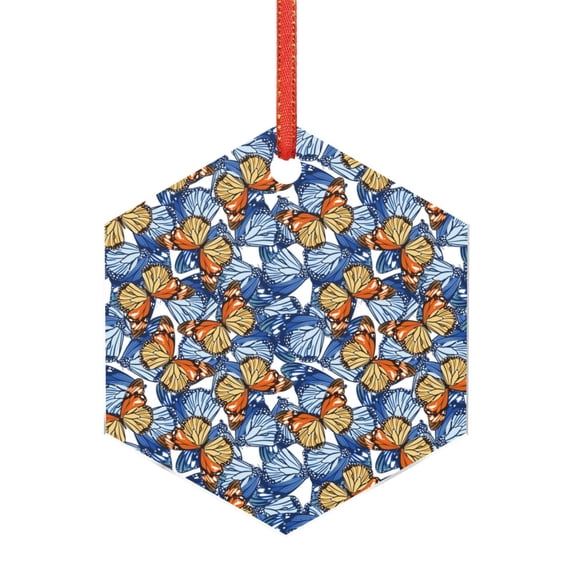 Zufioo Colorful Butterfly1 Print Large Acrylic Christmas Ornaments, Suitable for Christmas Tree Christmas Holiday Party Pendant Decorations-Hexagon