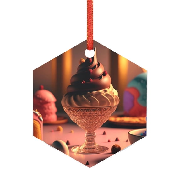 Zufioo Colorful Cake Ice Cream Print Large Acrylic Christmas Ornaments, Suitable for Christmas Tree Christmas Holiday Party Pendant Decorations-Hexagon
