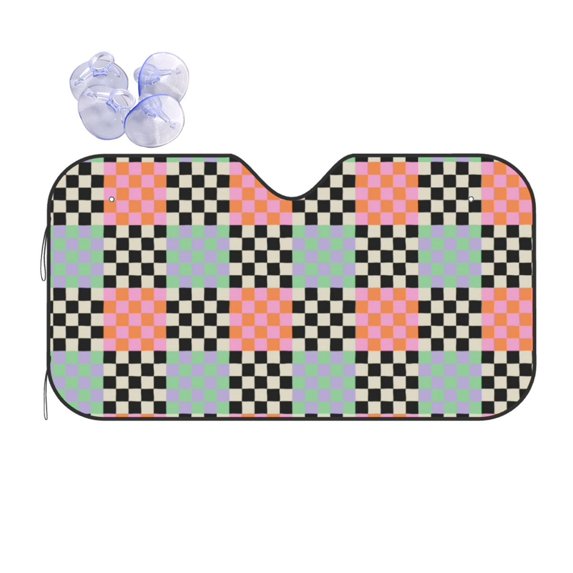 Zufioo Colorful Checkered Print Car Windshield Sunshade, UV Protection Heat Insulation Protective Cover Suitable for Car, SUV, Truck Auto Accessories-Colorful Checkered