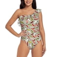 thumbnail image 1 of Zufioo Colorful Chili Print One-shoulder Ruffled One-piece Swimsuit, High Elastic Integrated Removable Chest Pad Swimsuit Suitable for Beach, Pool and Vacation-Medium, 1 of 6