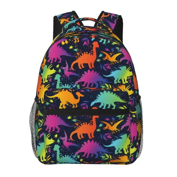Zufioo Colorful Dinosaur Print Casual Student Backpack, Adjustable Shoulder Straps Multi-Function Multi-Pocket Sports Bag Travel Backpack, Unisex-One Size