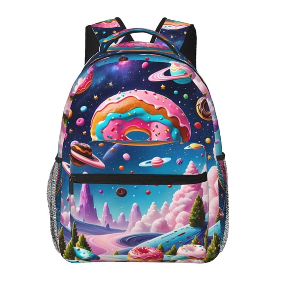 Zufioo Colorful Donut Print Casual Student Backpack, Adjustable Shoulder Straps Multi-Function Multi-Pocket Sports Bag Travel Backpack, Unisex-One Size