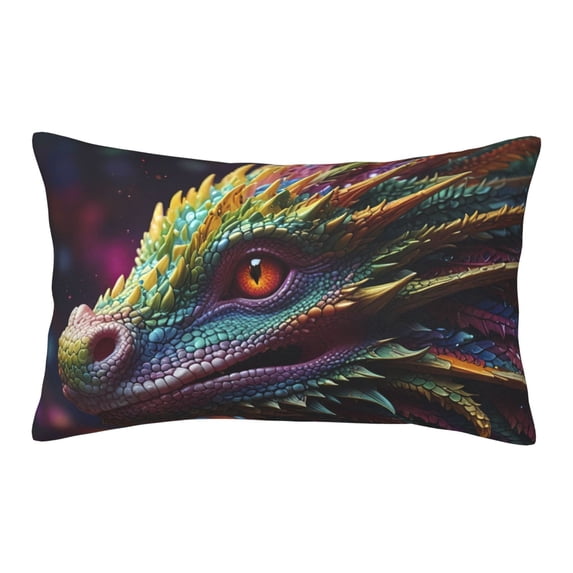 Zufioo Colorful Dragon Head Profile Print Double-sided Plush Pillow Cover,Decorative Pillow Protector without Pillow Core, Suitable for Sofa, Bedroom, Car-14"x20"