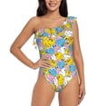 thumbnail image 1 of Zufioo Colorful Duck Print One-shoulder Ruffled One-piece Swimsuit, High Elastic Integrated Removable Chest Pad Swimsuit Suitable for Beach, Pool and Vacation-X-Large, 1 of 6