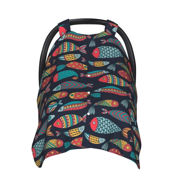 Zufioo Colorful Fish Print Baby Stroller Seat Nursing Cover, Baby Stroller Canopy Seat Cover Breastfeeding Cover, Suitable for Indoor and Outdoor-One Size