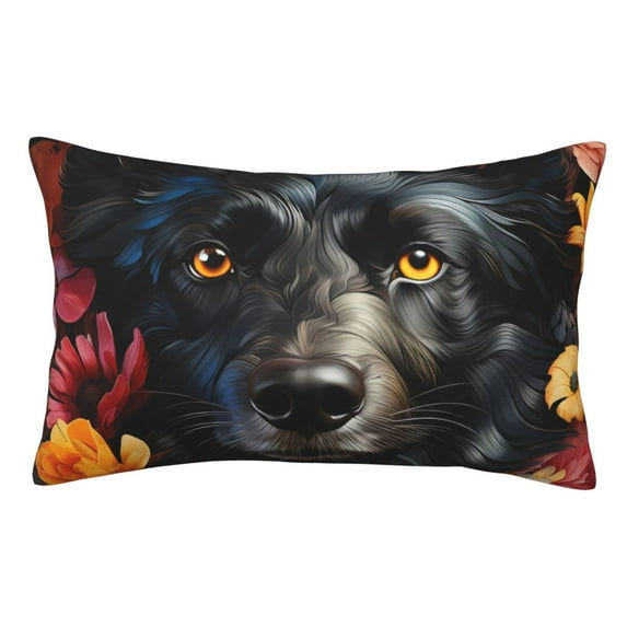 Zufioo Colorful Floral Black Dog Print Double-Sided Throw Pillow Cover, Pillow Protector Home Decor - With Hidden Zipper, Suitable for Bedroom, Living Room, Car Interior-16"x24"
