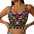 thumbnail image 1 of Zufioo Colorful Floral Embroidery Mexican Print Women's Sports Vest, U-shaped Removable Chest Pad Sports Backless Top, Suitable for Fitness and Bodybuilding, Leisure and Daily Life-Small, 1 of 8