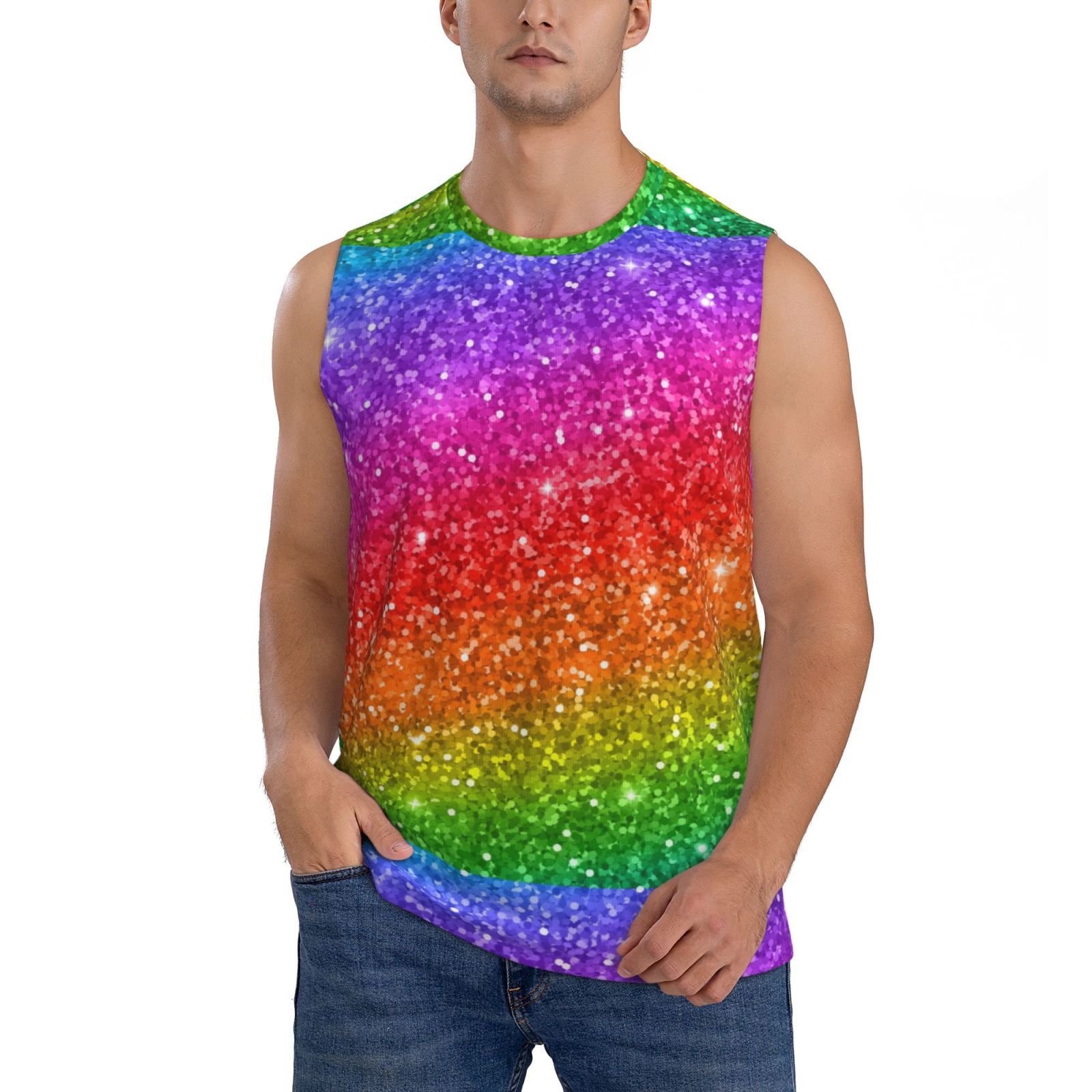 Zufioo Colorful Glitter Men's Tank Top,Men's Sleeveless Muscle Shirts ...