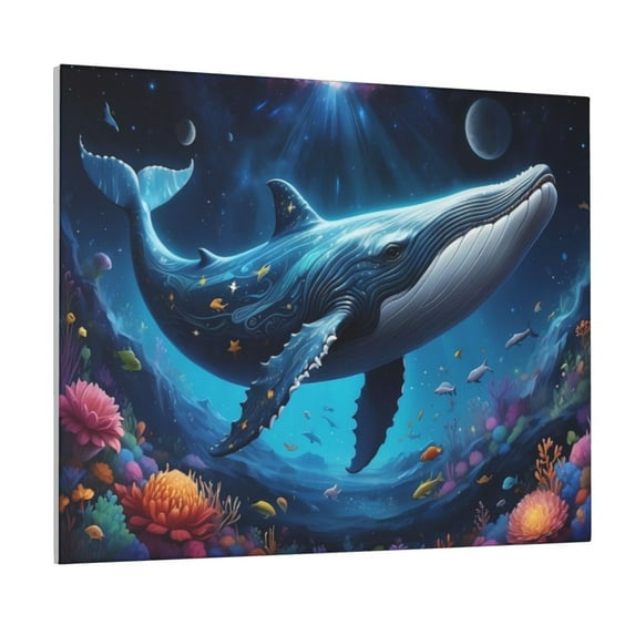 Zufioo Colorful Ocean Whale Print Canvas Decorative Painting with Solid Wood Frame Art Decoration, Suitable for Home and Office Wall Decoration
