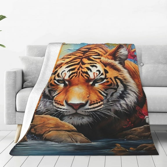 Zufioo Colorful Plant Tiger Fleece Blanket Queen Size,Plush Bed Blanket,Ultra Soft Throw Blanket,Plush Fuzzy Cozy Blanket Perfect for Bed,Couch-40"x30"