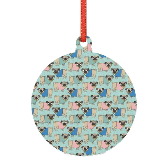 Zufioo Colorful Pugs Print Large Acrylic Christmas Ornaments, Suitable for Christmas Tree Christmas Holiday Party Pendant Decorations-Round Shape