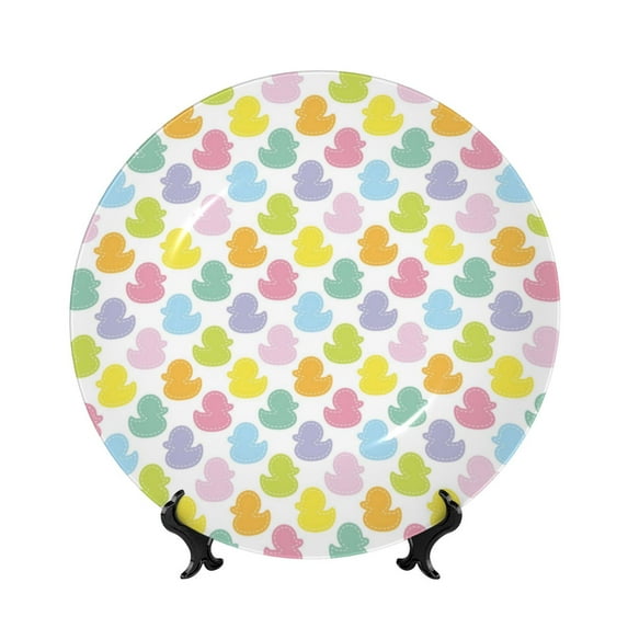 Zufioo Colorful Rubber Duck Print Bone China Decorative Plate, Ceramic Dinner Plate with Stand Ceramic Decoration Homewares-8in