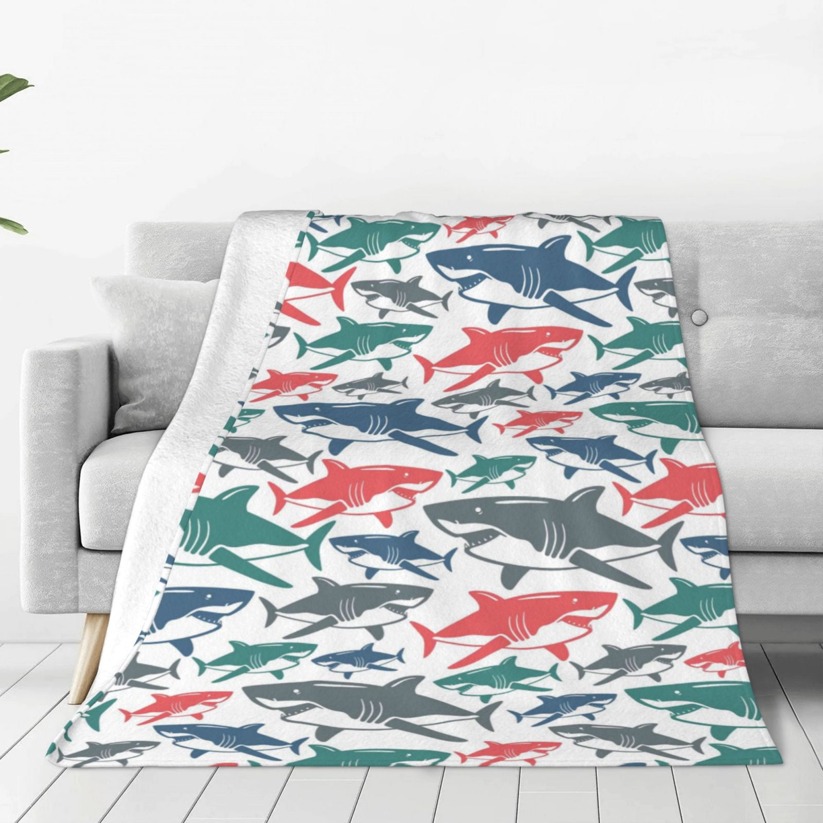 Zufioo Colorful Shark Fleece Blanket Queen Size,Plush Bed Blanket,Ultra