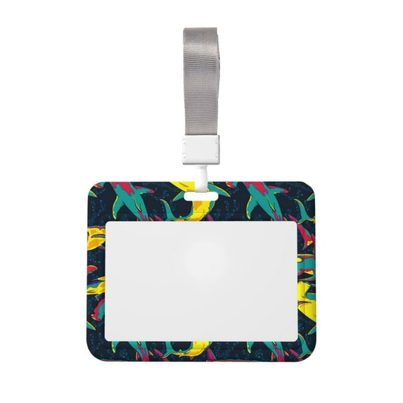 Zufioo Colorful Sharks Print Work Badge Protective Case, Waterproof Lanyard, Badge Transparent Clip, Suitable for Induction Card Badge Swipe Credit Card