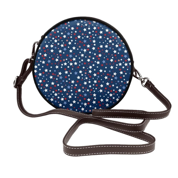 Zufioo Colorful Stars Print Leather Shoulder Round Bag, Waterproof Leather Crossbody Bag, Detachable Shoulder Strap and Carrying Loop, Women's Luggage Accessories-One Size