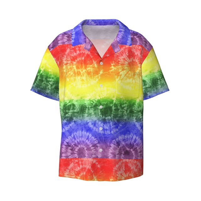 Zufioo Colorful Tie Dye Print Mens Button Down Short Sleeve Shirt