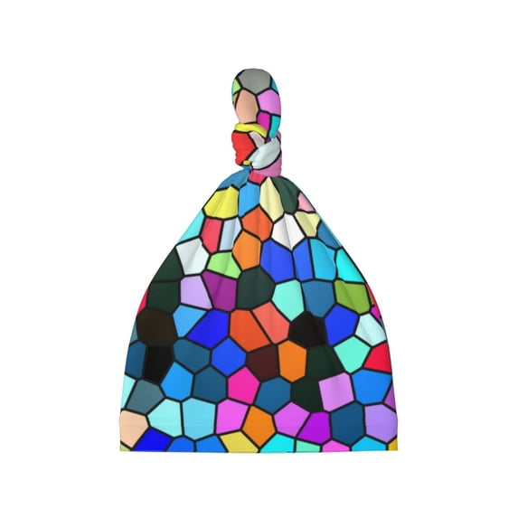 Zufioo Colorful Tie Dye Stained Glass 2 Baby Beanie Hats Soft Knotted Caps for Infant Baby Girls Boys Caps 0-6 Months