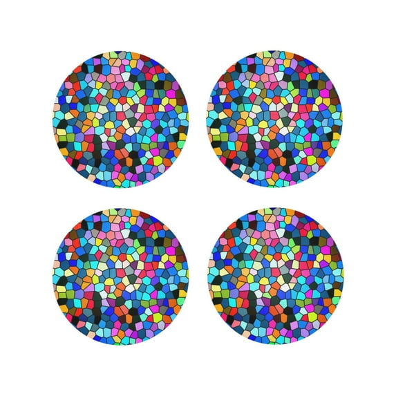 Zufioo Colorful Tie Dye Stained Glass 2 Print Leather Coaster Set, Decorative PVC Coasters 4-pack - Scald and Stain-resistant, Suitable for Home, Cafes, Restaurants-Round Shape