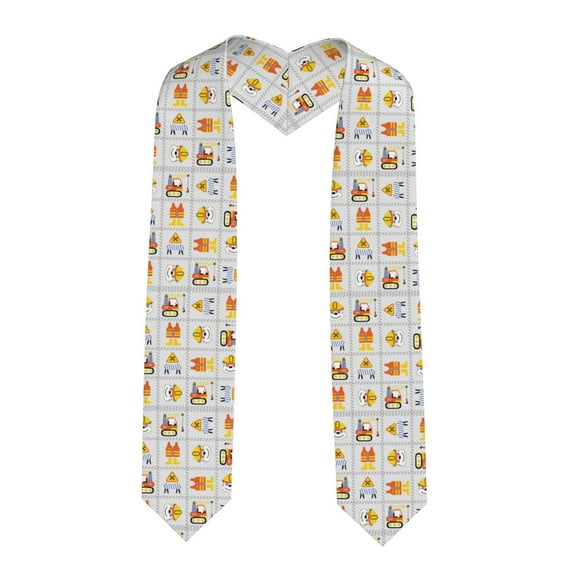 Zufioo Construction Equipments Worker Print Graduation Shawl Ribbon, Graduation Ribbon for Male and Female Graduates-Sharp Corner