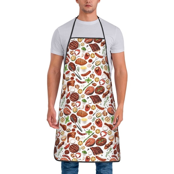 Zufioo Cooking Bbq Print Tie-up Apron, Unisex Kitchen Apron - Oil-proof, Stain-proof and Waterproof, Suitable for Restaurants and Service Industries-One Size