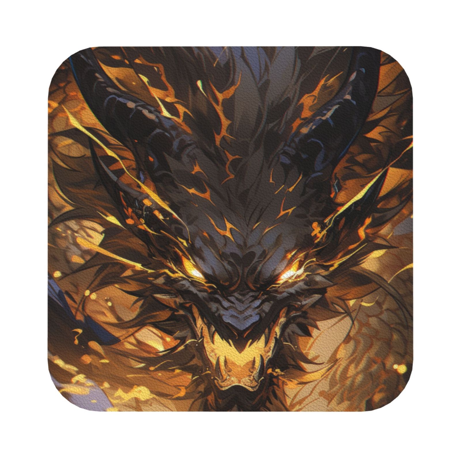 Zufioo Cool Black Gold Dragon 6PCS Leather Coasters ,4 Inch Coasters