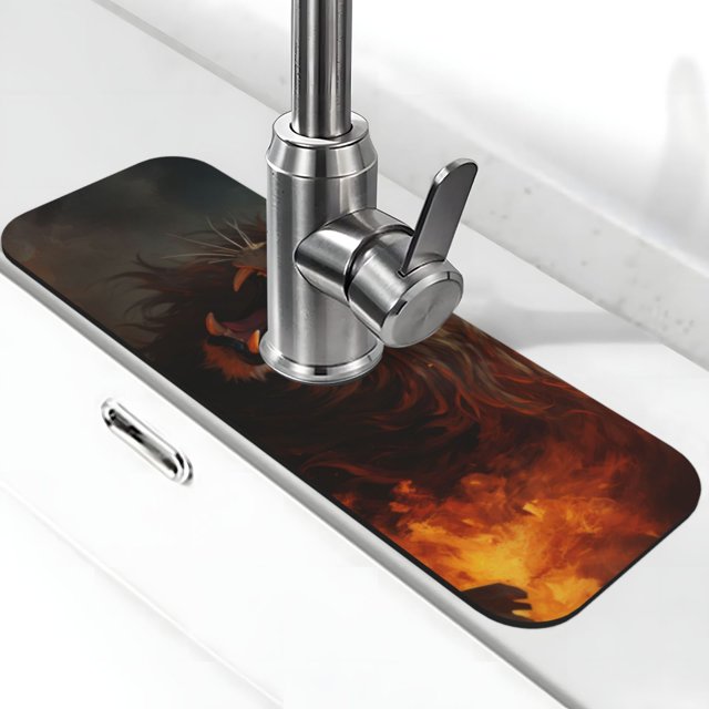 Zufioo Cool Flame Lion A Kitchen Sink Splash Guard, Faucet Mat Splash