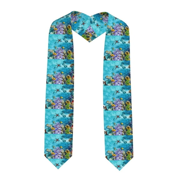 Zufioo Corals and Tropical Fish Print Graduation Shawl Ribbon, Graduation Ribbon for Male and Female Graduates-Sharp Corner